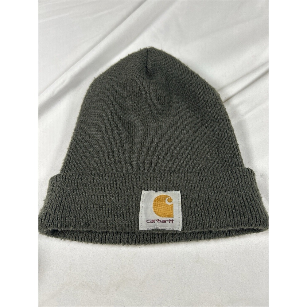 Carhartt Brown Olive Green Knit Cuffed Beanie Logo Acrylic Mens Hat OS